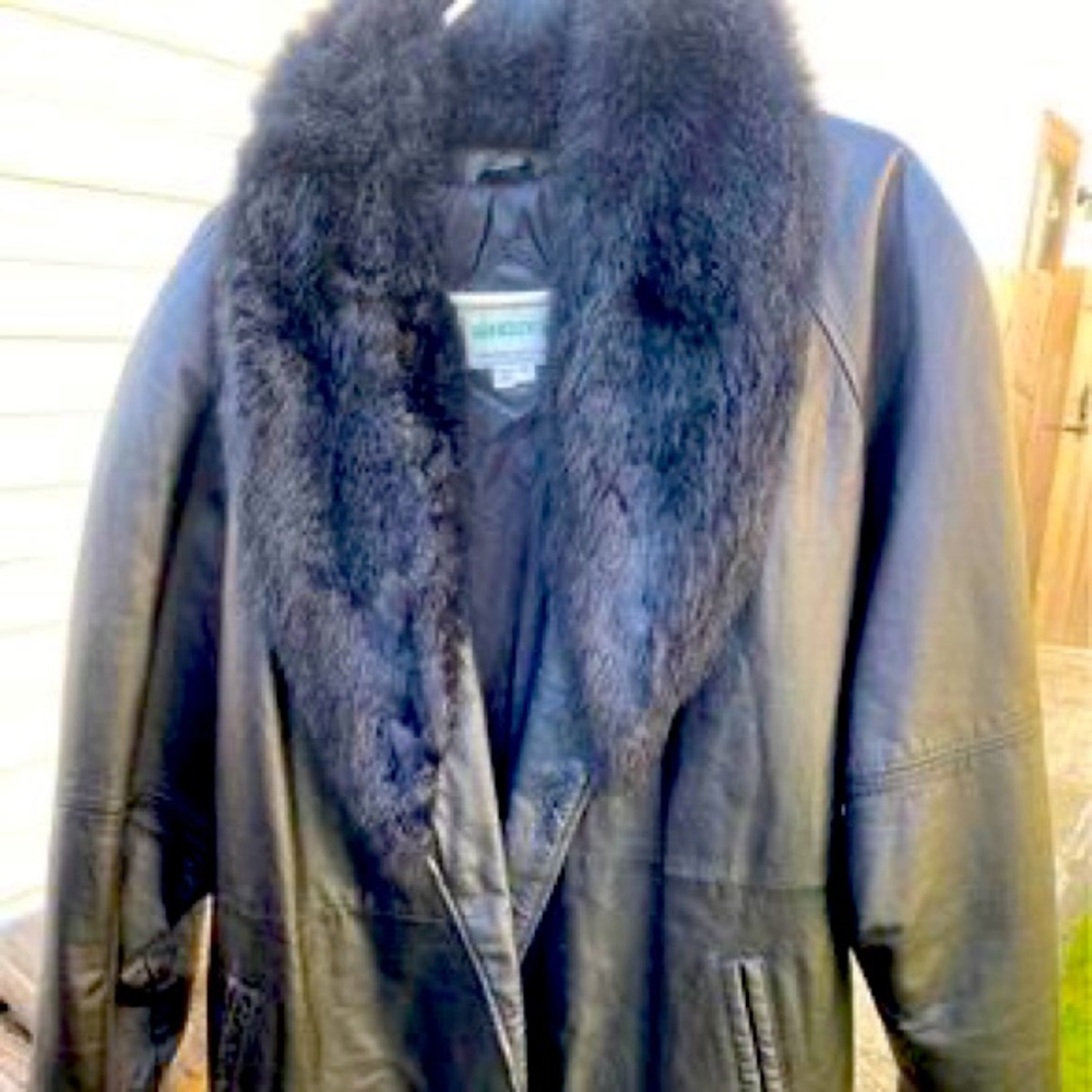 Genuine Leather Coat with Real Fur Collar